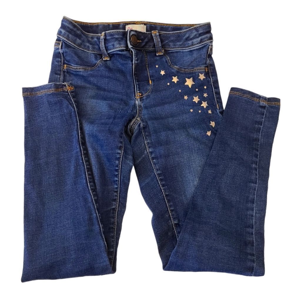 SO Blue Denim Jeggings Stretchy Silver Stars sz 10